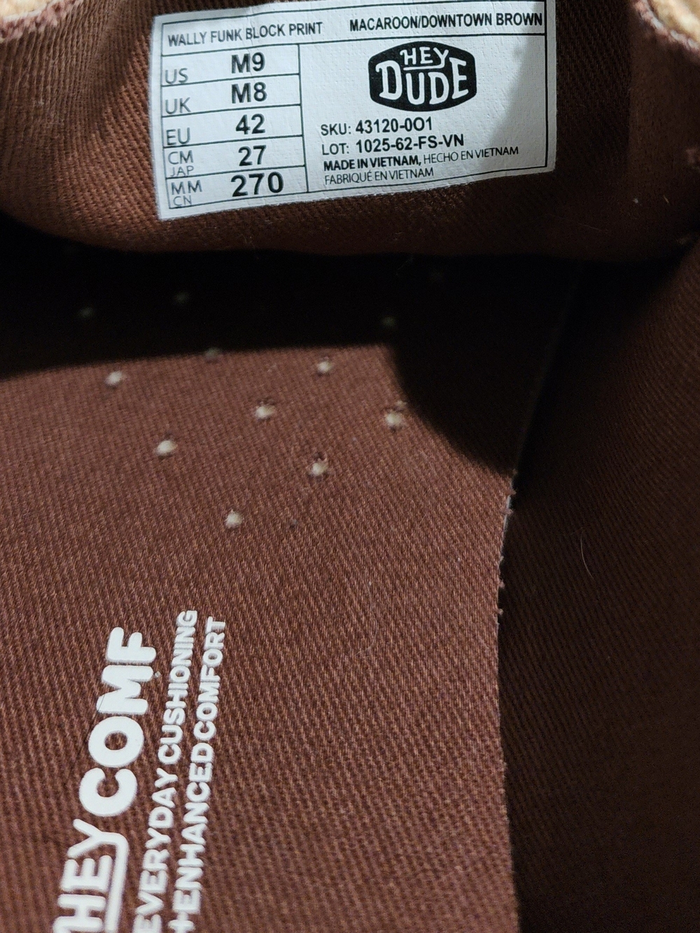 NWT HEYDUDE Men’s Wally Funk Block Print Macaroon Brown Size 9 - Picture 4 of 4